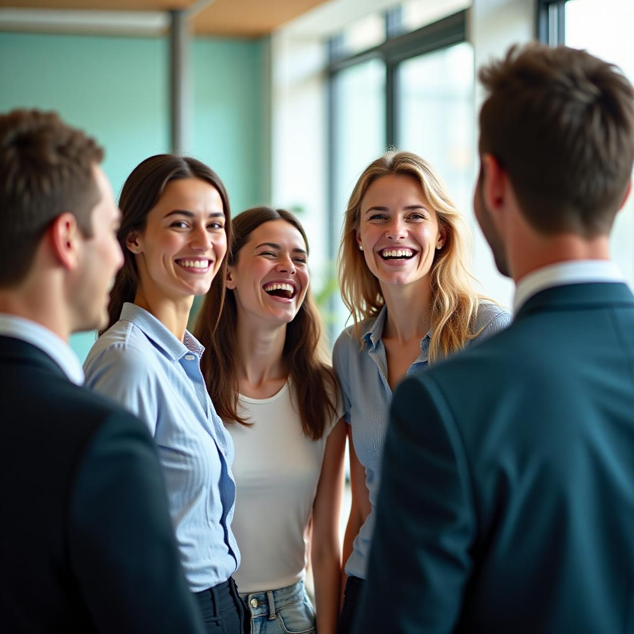 Teamet hos Strømmen Juridisk Rådgivning der griner sammen på 3. sal i Strandgade
